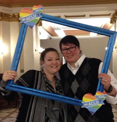 Angie and Tonya Rolando on first day of marriage in Montana.
