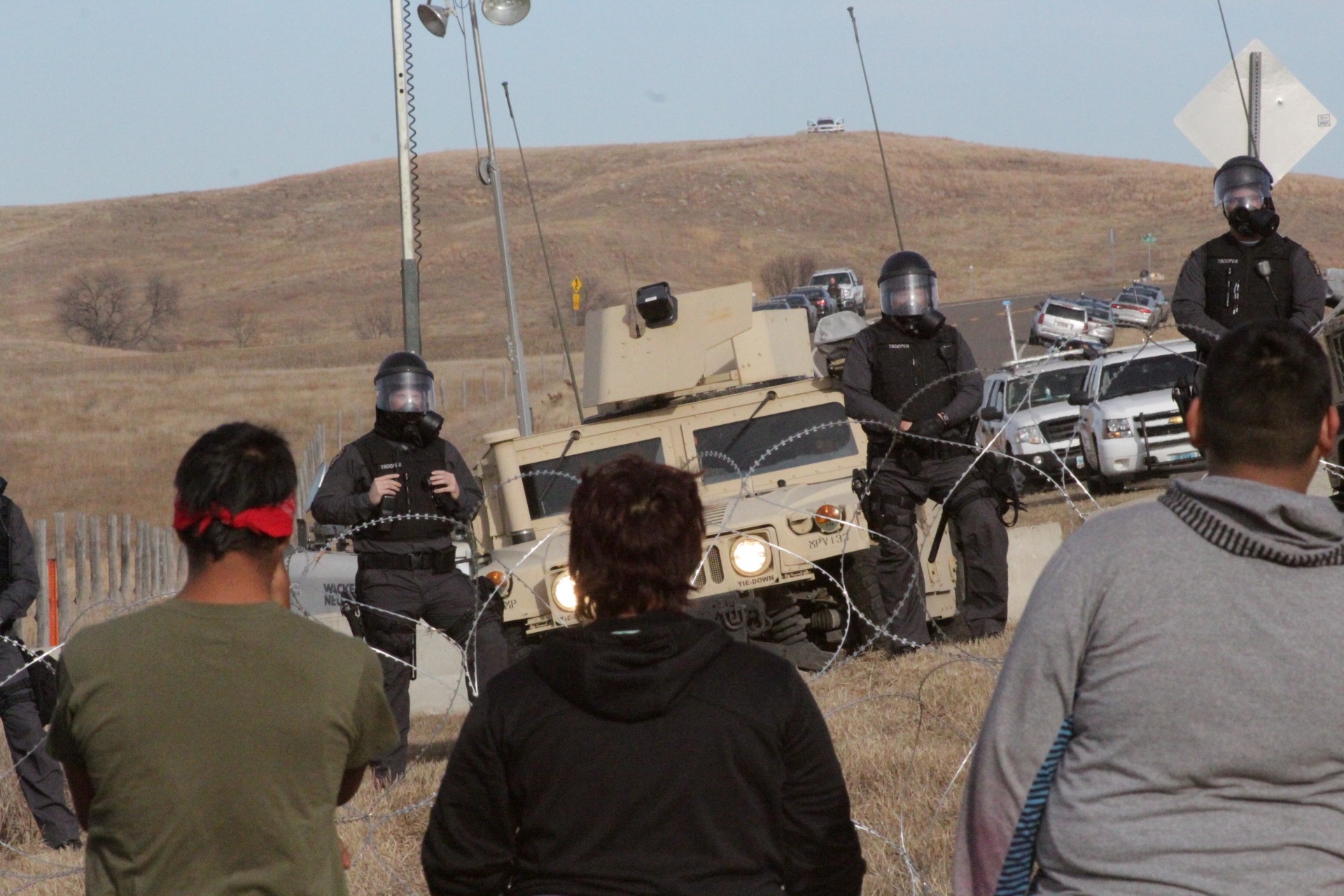 Image of Police and Water Protectors at Standing Rock