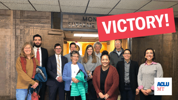 Image of ACLU team at MSC Jan 8 argument with Victory graphic
