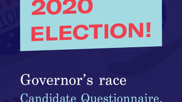Square graphic of 2020 Election Governor's race candidate questionnaire