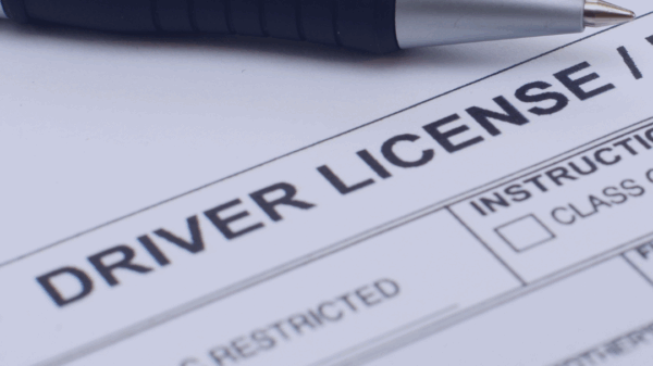 A photograph of a drivers license application