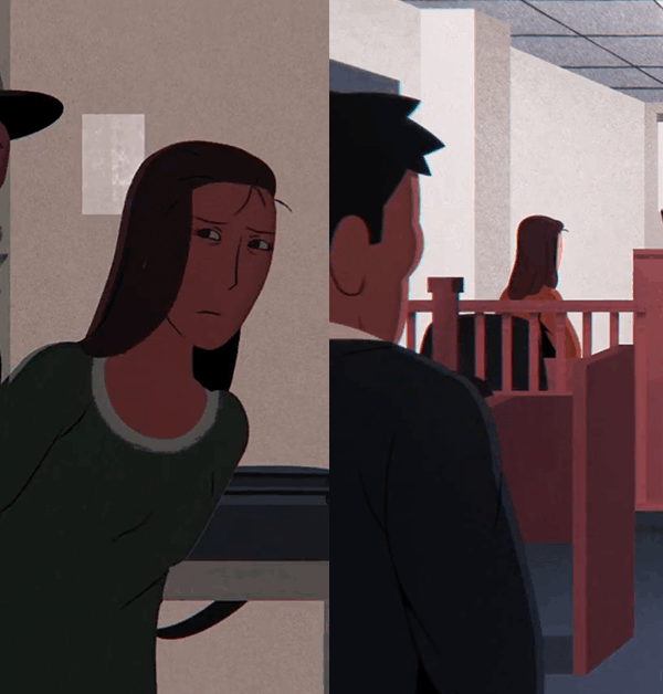 A graphic of an unhappy person being arrested by ICE, and then appearing in court.