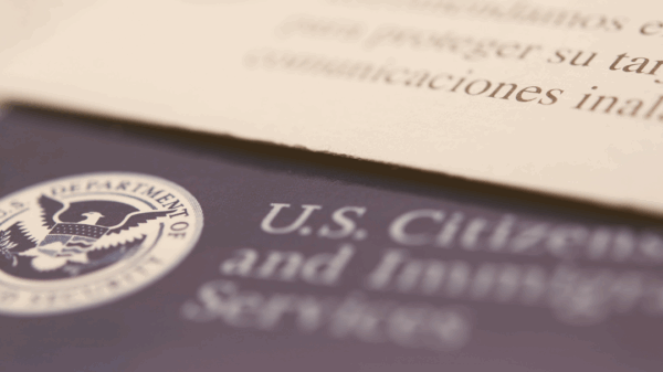 A photo of US Citizens and Immigration Services paperwork